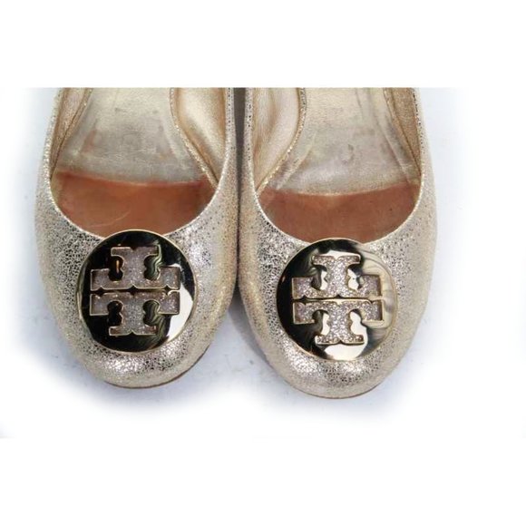 tory burch ballet flats reva shimmery gold ballet flats womens shoes sz 7 M - Picture 2 of 11